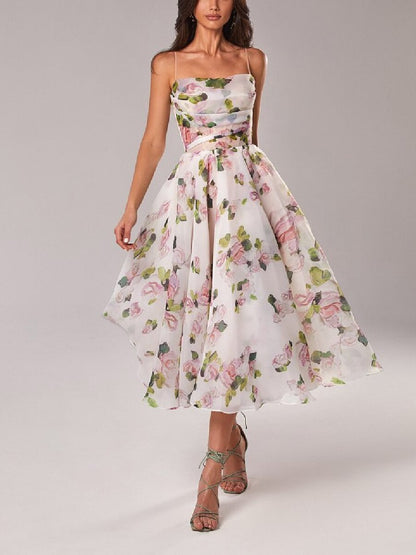 KESHIA - SOPHISTICATED PRINT SUSPENDER DRESS