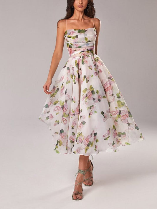 KESHIA - SOPHISTICATED PRINT SUSPENDER DRESS