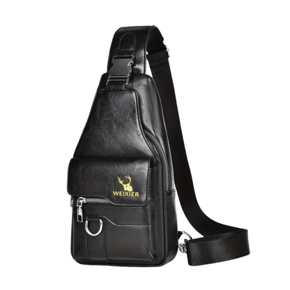 Daxton | Vertical Leather Sling Bag with Secure Flap & Zips