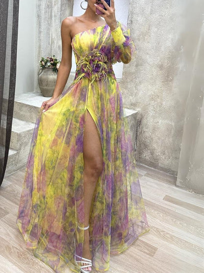 KAYLA - One-Shoulder Floral Maxi Dress