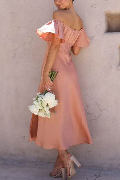 KAIA - SEXY SATIN OFF SHOULDER DRESS