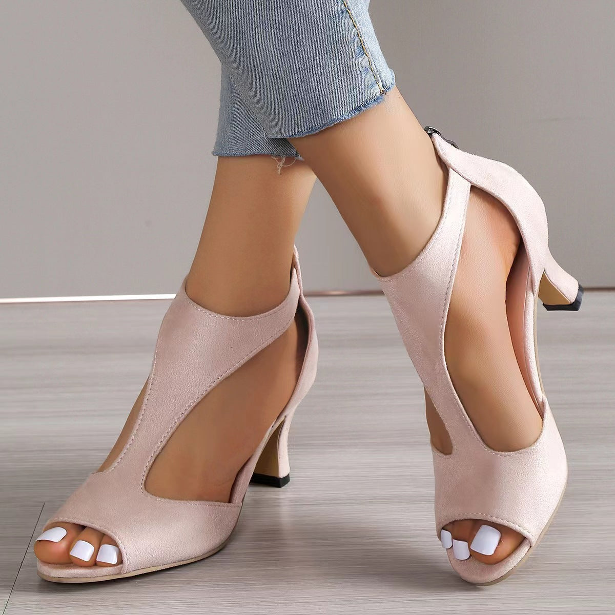 Back Zipper Fish-Shaped Heeled Shoes