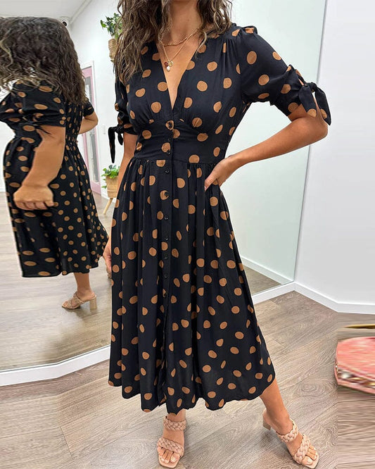SAINTCLAIR - SWEETHEART DEEP V POLKA DOT DRESS