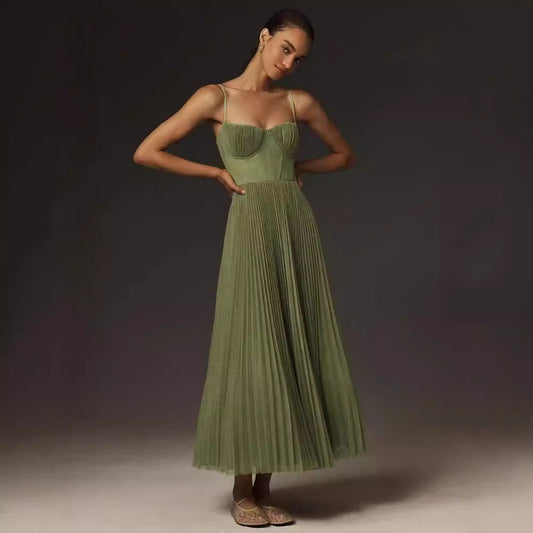 FARMA - STRAPLESS PLEATED MIDI DRESS