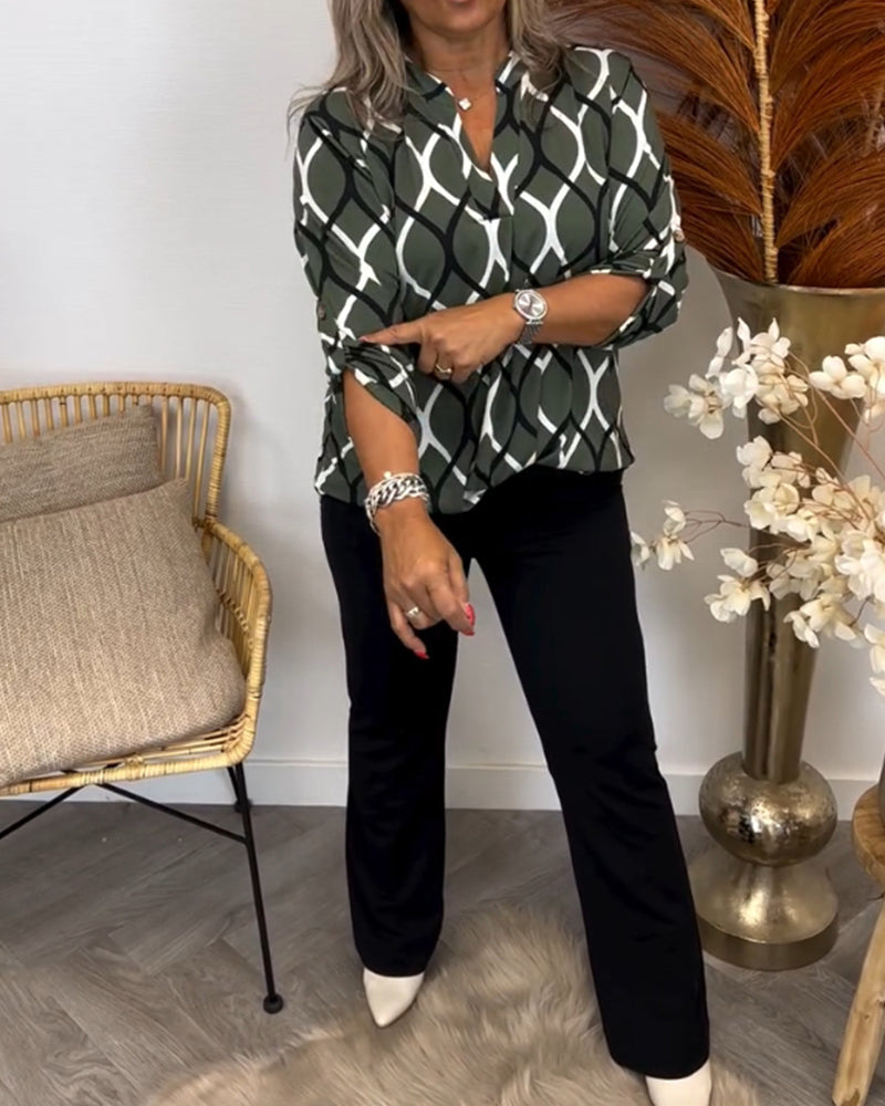 Amelia™ - Casual Patterned Long Sleeve Blouse