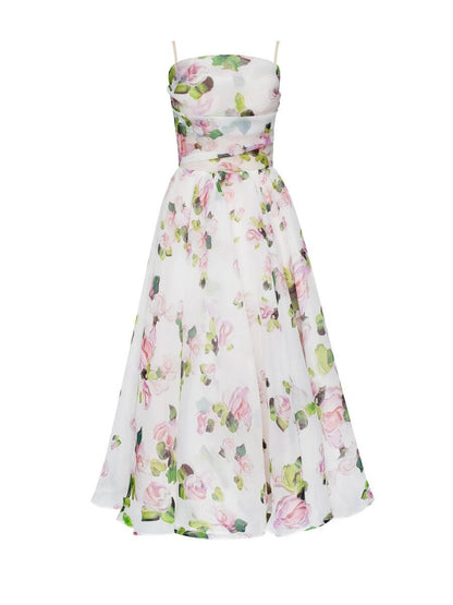 KESHIA - SOPHISTICATED PRINT SUSPENDER DRESS