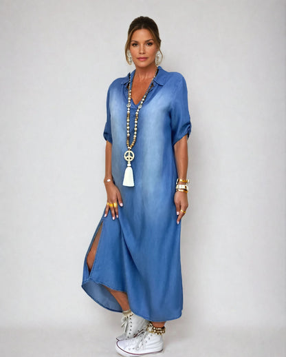 NENA - STREET STYLE DENIM SLIT DRESS
