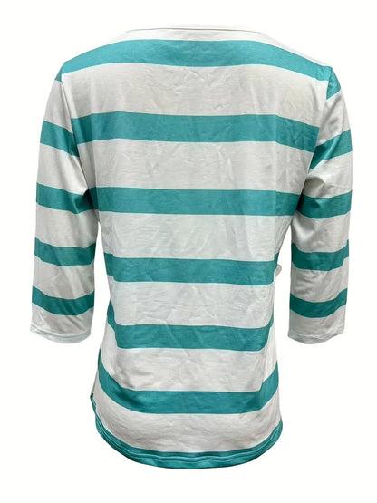 EIRAH - ESSENTIAL V-NECK STRIPED PRINT BLOUSE