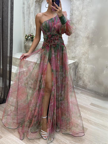 KAYLA - One-Shoulder Floral Maxi Dress