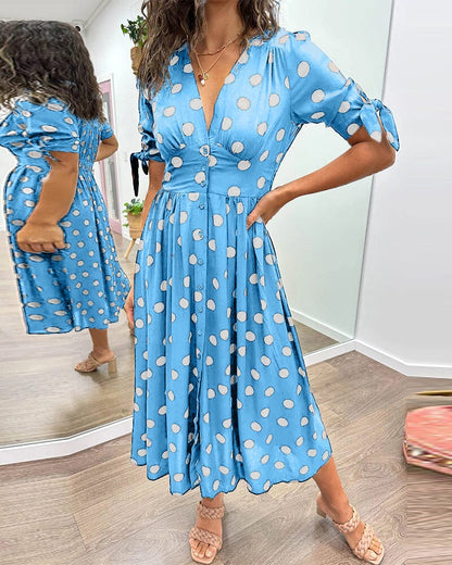 SAINTCLAIR - SWEETHEART DEEP V POLKA DOT DRESS