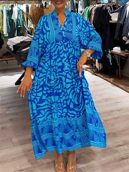 HAZEL - PATTERNED V-NECK DRESS