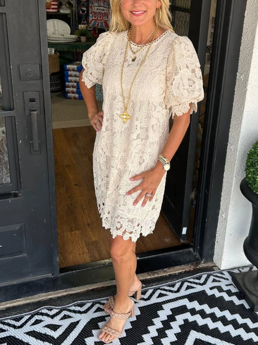 THEODORA - EFFORTLESS NATURAL FLORAL LACE DRESS