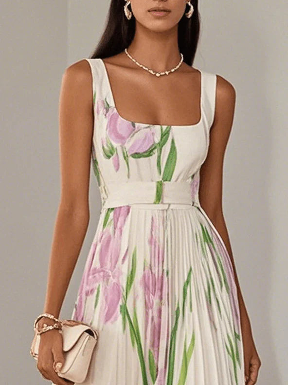 NORWAY - ELEGANT LONG DRESS WITH STRAPS AND FLORAL PRINT