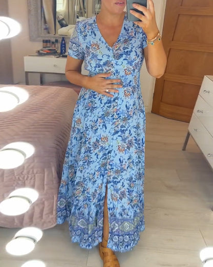 WILMA - FLORAL PATTERN V-NECK DRESS