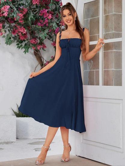 Elena – Elegant Square Neck Midi Dress