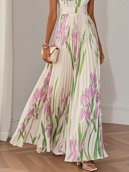 NORWAY - ELEGANT LONG DRESS WITH STRAPS AND FLORAL PRINT