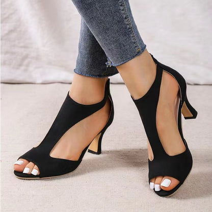 Back Zipper Fish-Shaped Heeled Shoes