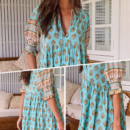 LENNOX - FLORAL V-NECK EMPIRE WAIST DRESS