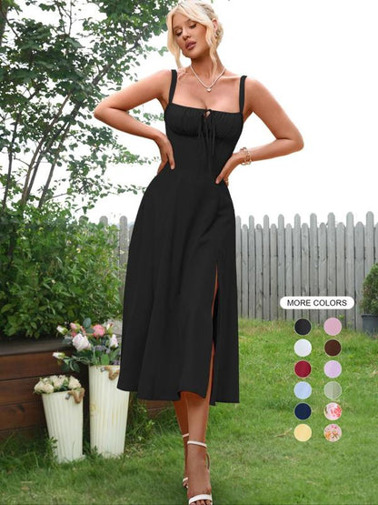 Elena – Elegant Square Neck Midi Dress