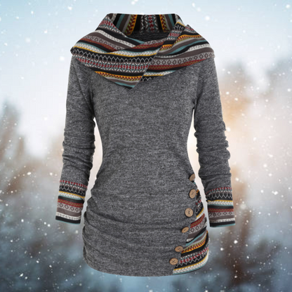 LESLIE - ETHNIC GEOMETRIC HOODED PULLOVER