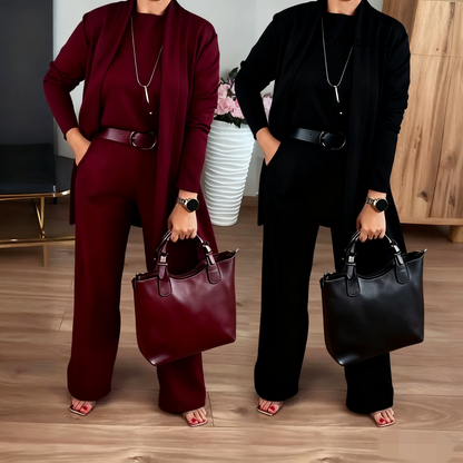 NATALIE - CLASSIC 3-PIECE SET WITH CARDIGAN TOP AND PANTS