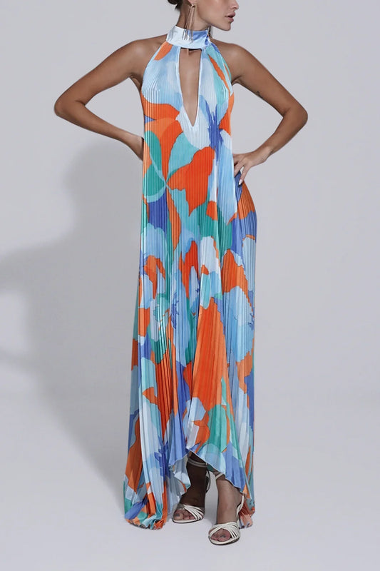 Shalia - Sultry Halter Pleated Maxi Dress