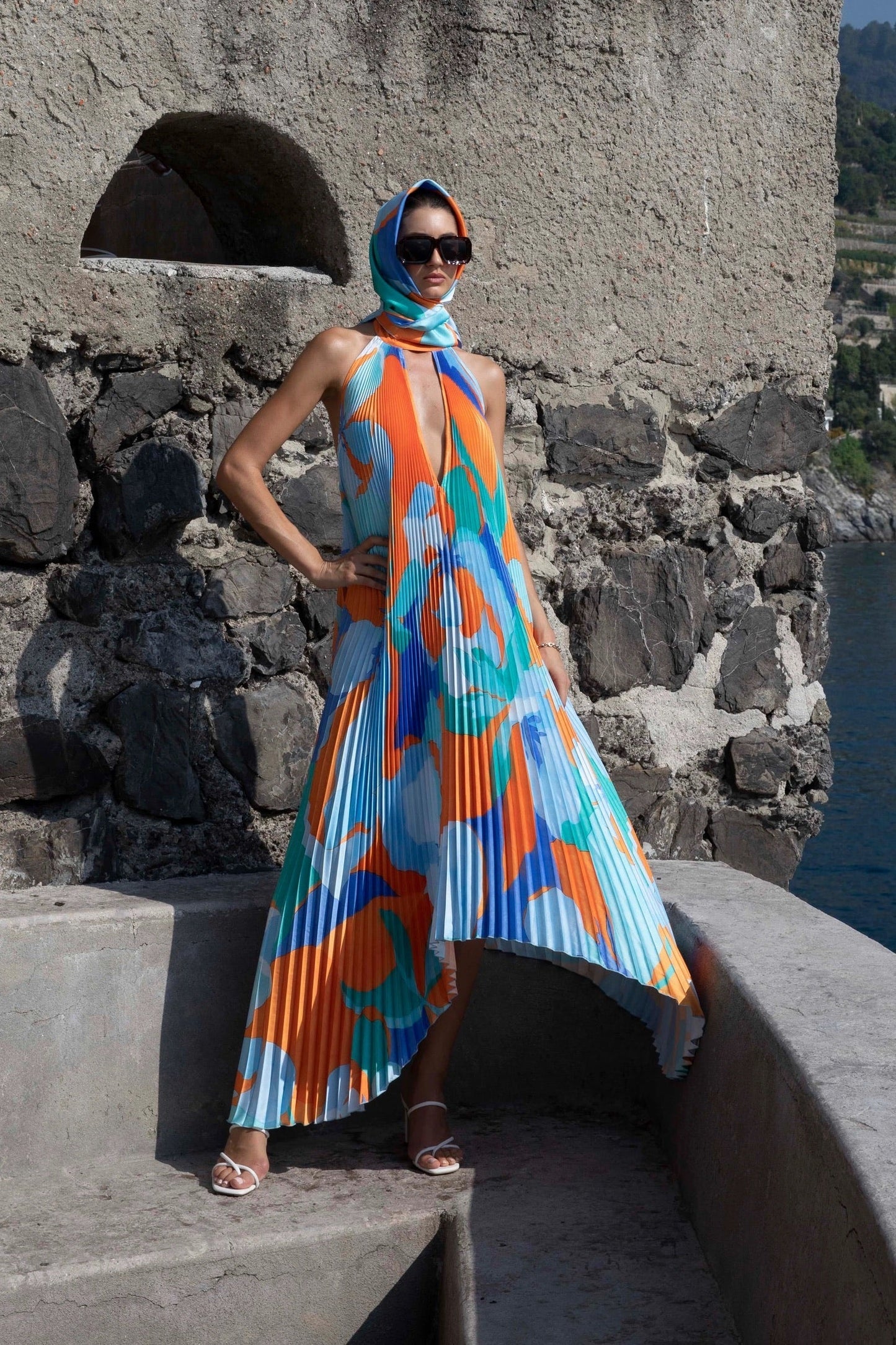 Shalia - Sultry Halter Pleated Maxi Dress