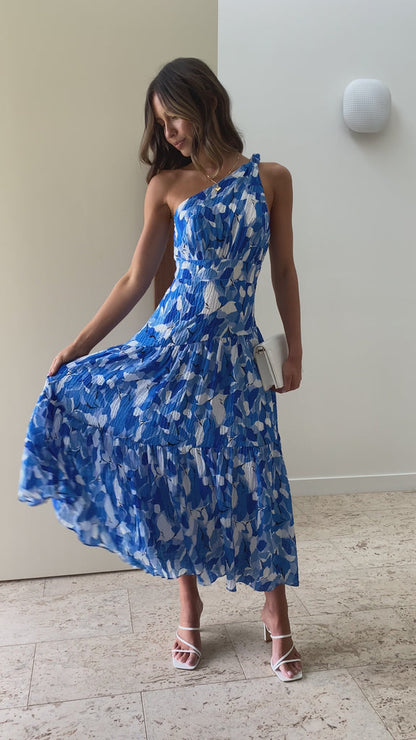 MELIFRANZ - ASYMMETRICAL NECKLINE MIDI DRESS WITH PRINT