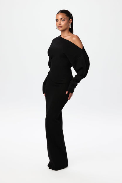 TONI - ASYMMETRICAL NECKLINE SWEATER DRESS