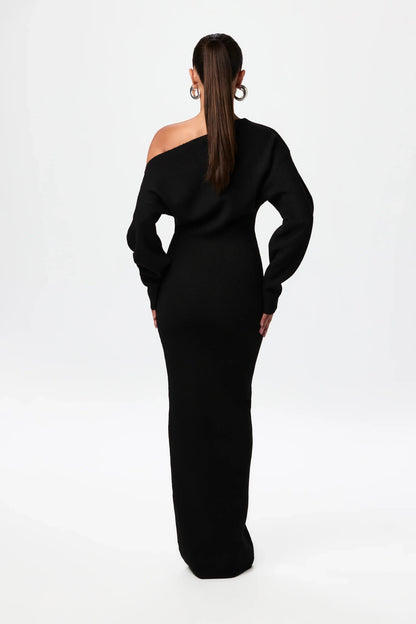 TONI - ASYMMETRICAL NECKLINE SWEATER DRESS