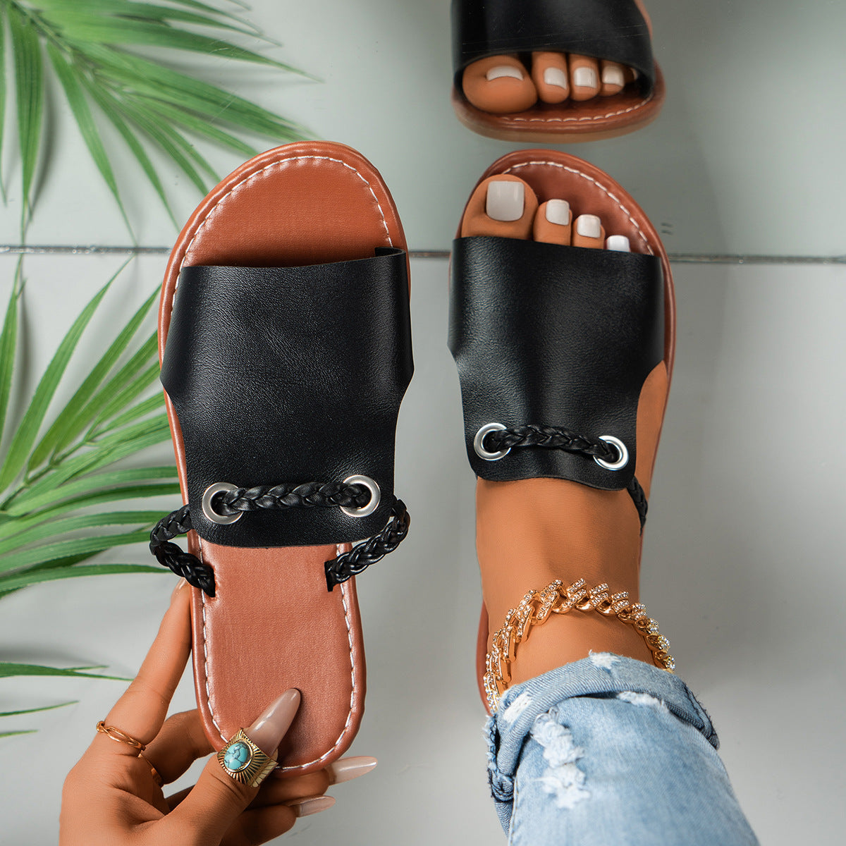 TATJANA - COMFORT SLIDE SANDALS BRAIDED STYLE