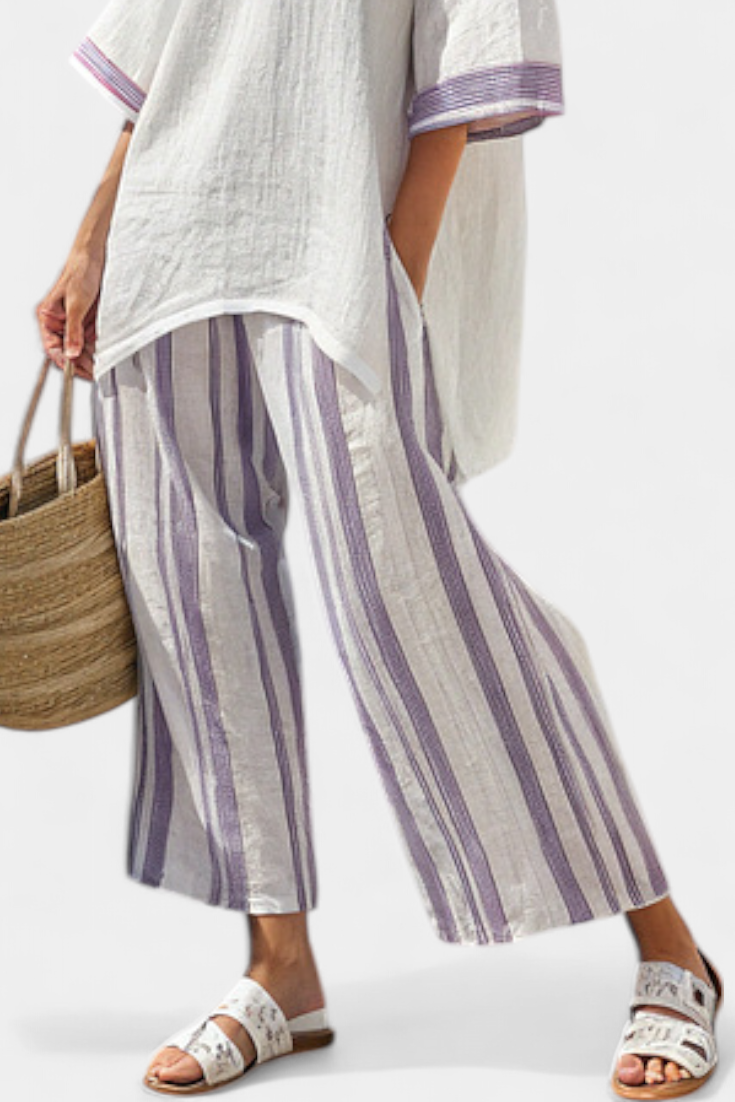 Allegra – Comfortable Blouse and Striped Bamboo Trousers