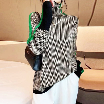 OLIVA - BOLD STRIPED HIGH NECK KNITWEAR