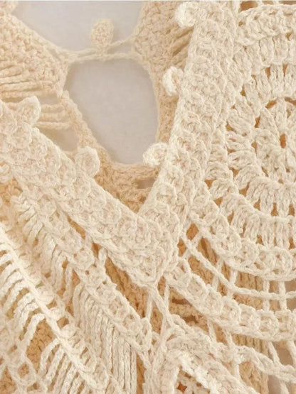 Abigail - Bohemian White Crochet Midi Dress