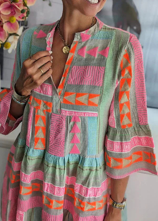 Ava - Stylish V-Neck Hemp Dress for Summer