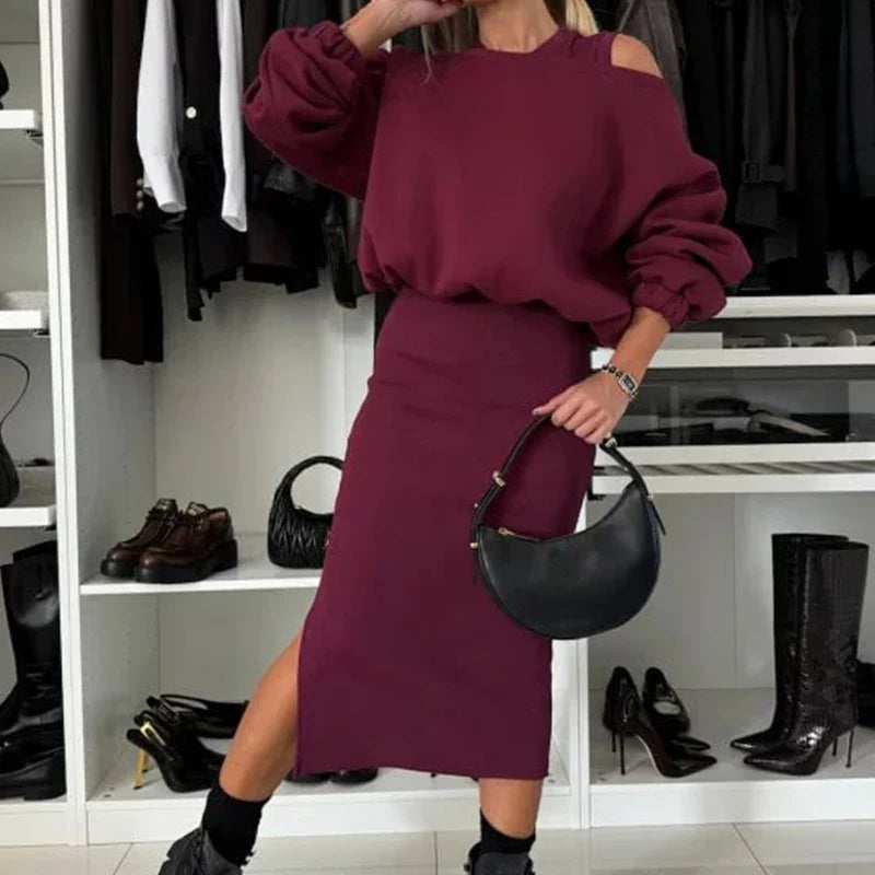 TRISHELLE - TRENDY STREET CHIC SLIT DRESS SET
