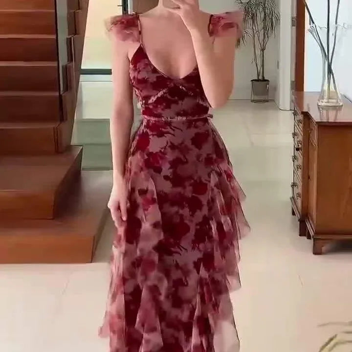 MONIQUE - RUFFLED FLORAL DETAIL DRESS