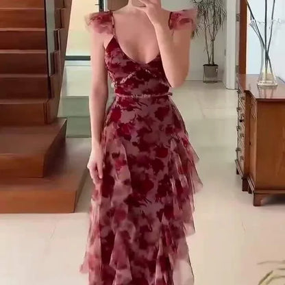 MONIQUE - RUFFLED FLORAL DETAIL DRESS
