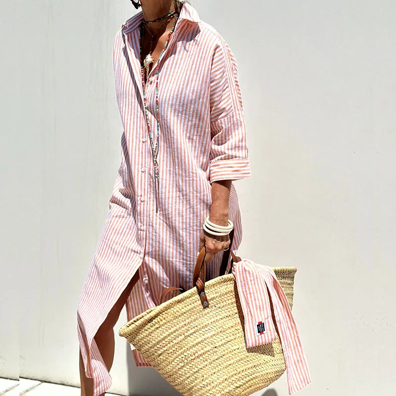 VENDELLA - CHIC STRIPED BUTTON-DOWN DRESS