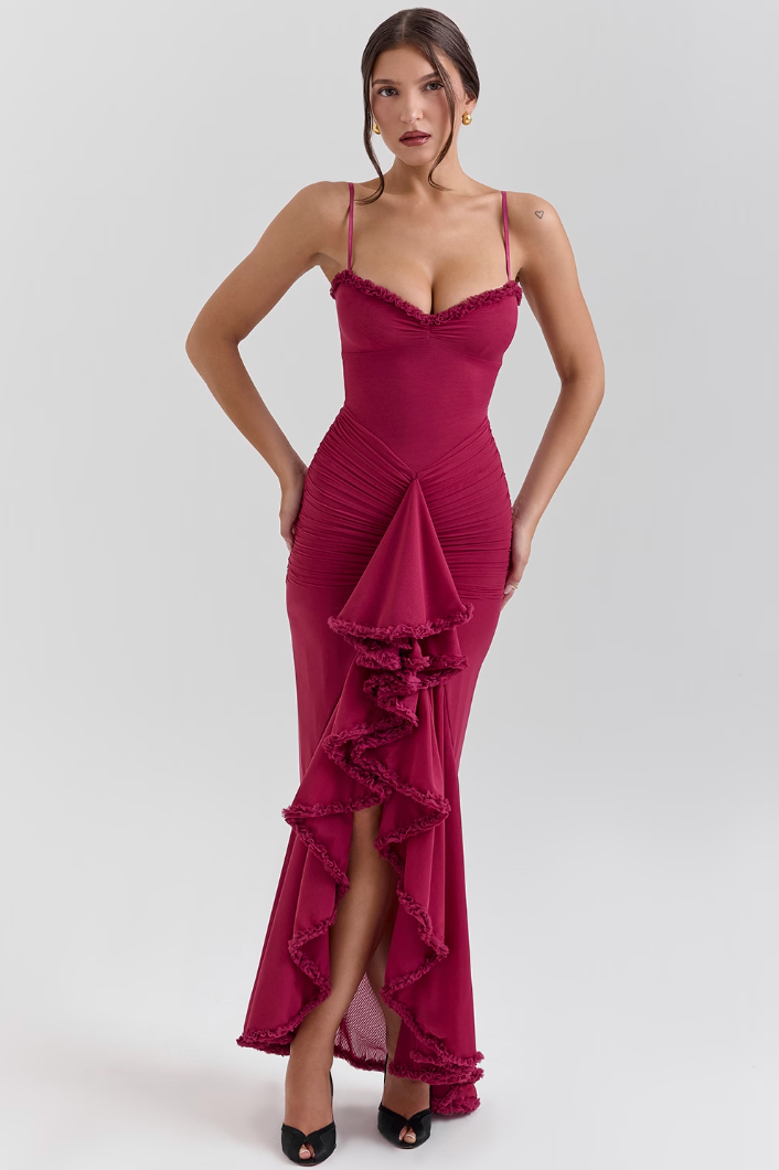 Fauna - Ruched Ruffle Dovetail Party Dress