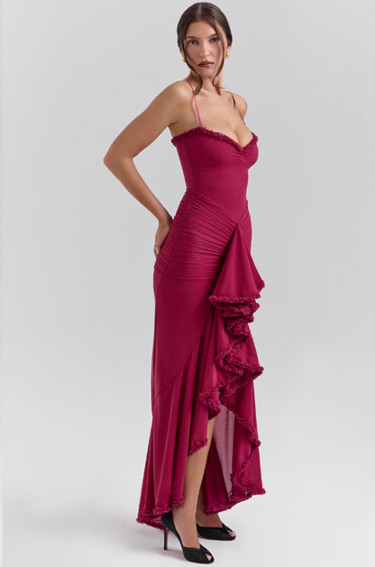 Fauna - Ruched Ruffle Dovetail Party Dress