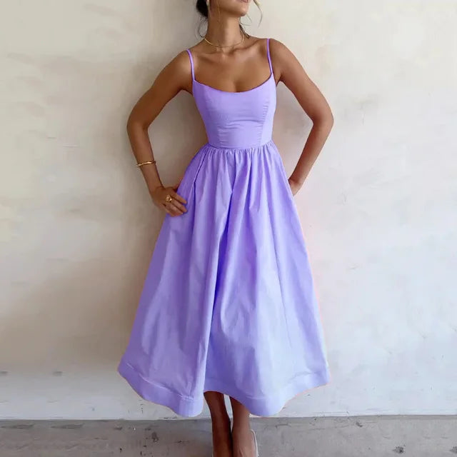 ELAINA - THIN STRAP SUMMER MIDI DRESS