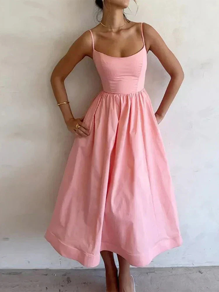 ELAINA - THIN STRAP SUMMER MIDI DRESS