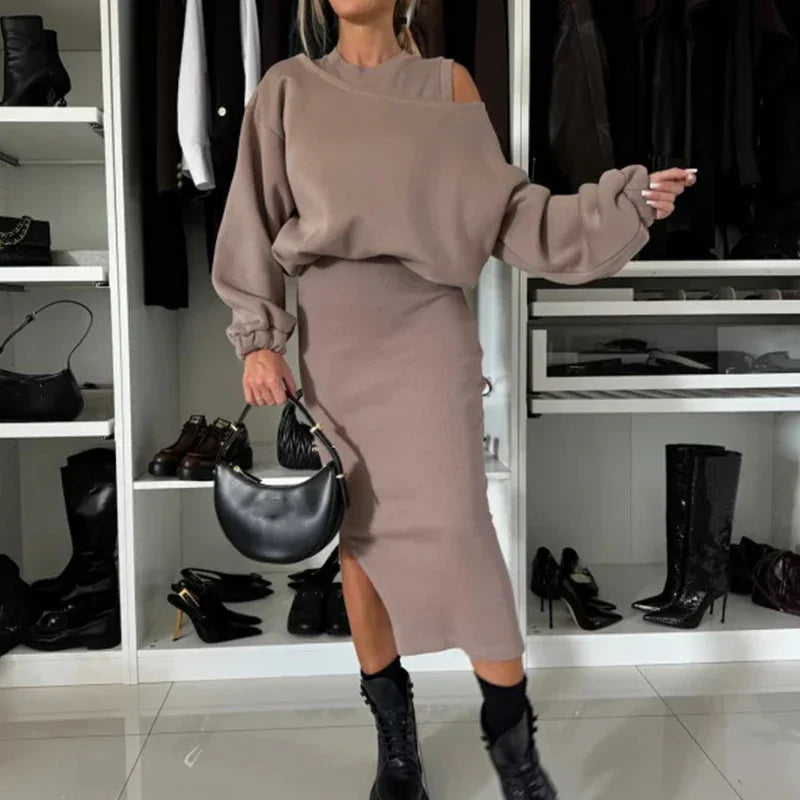 TRISHELLE - TRENDY STREET CHIC SLIT DRESS SET