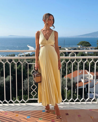 Sarai - Trendy V-Neck Solid Color Maxi Dress