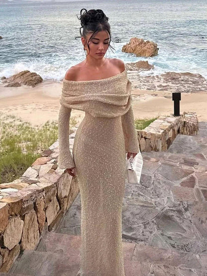 ATHENA - TEXTURED GLAM MAXI DRESS
