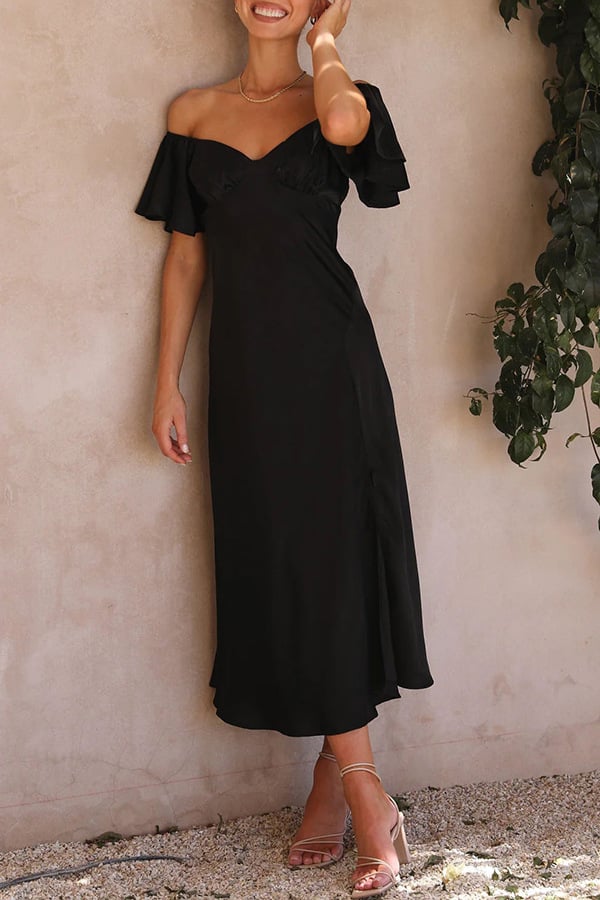 KAIA - SEXY SATIN OFF SHOULDER DRESS
