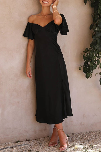 KAIA - SEXY SATIN OFF SHOULDER DRESS