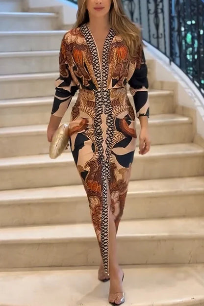 EUGENIA - BRAZILIAN INSPIRED PRINT RUCHED SLIT DRESS