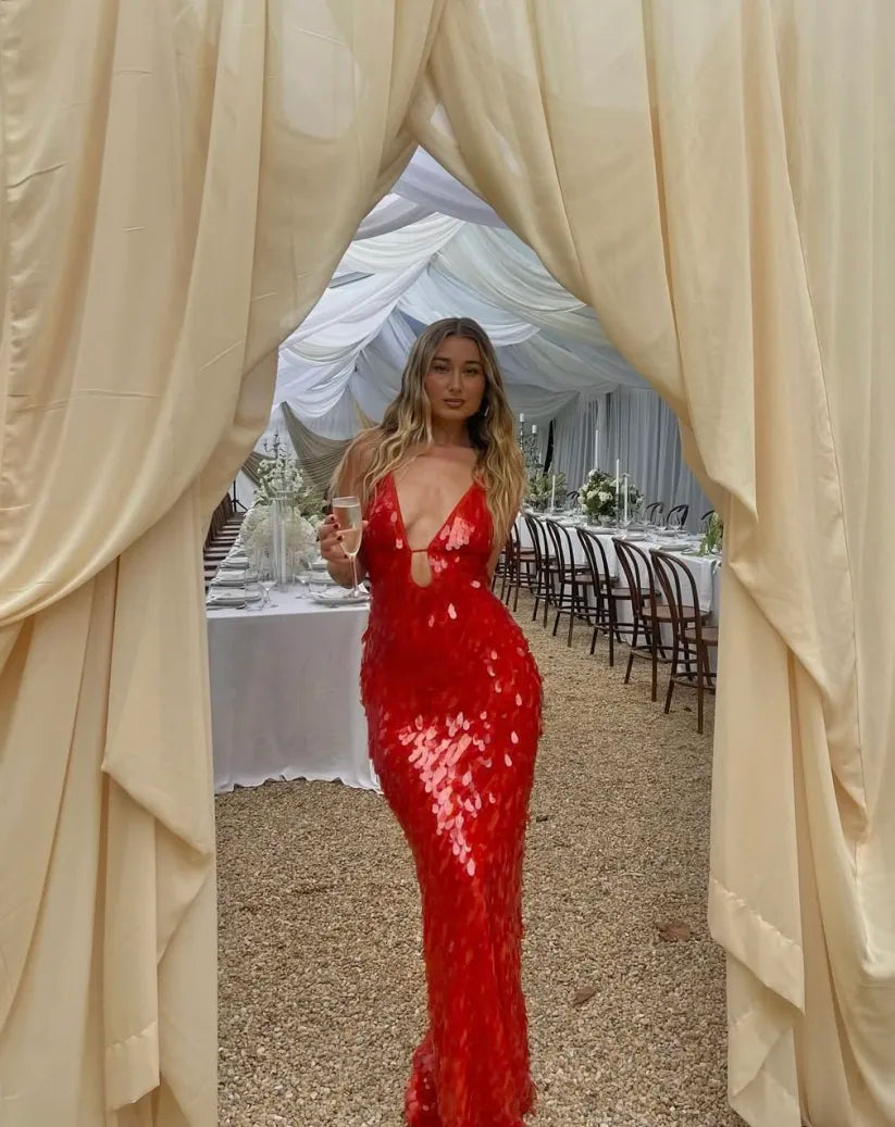 Kalea - Glitter Sequins Backless Strap Dress